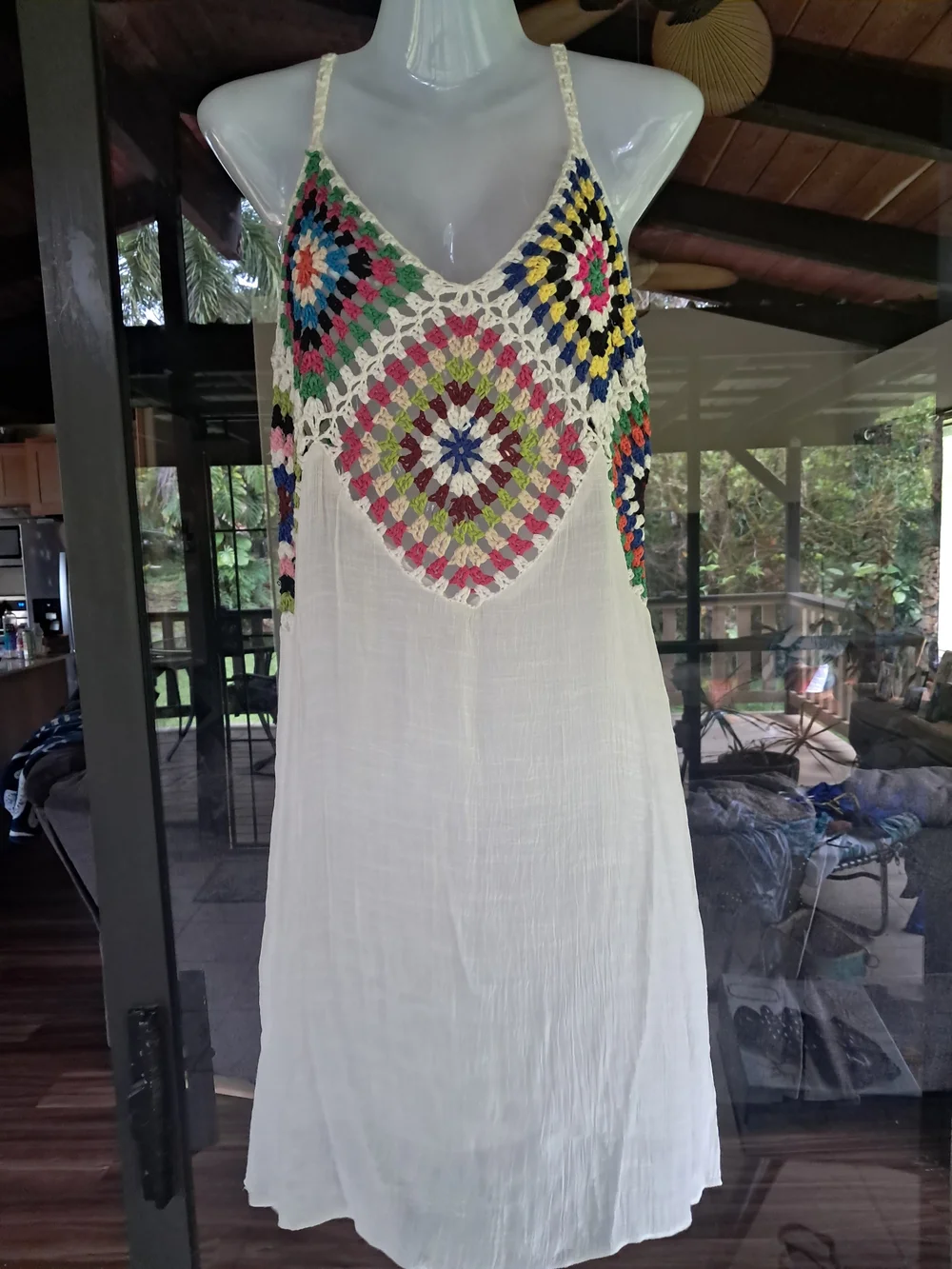 Women’s White Crochet-Accent Swim Cover-Up Dress